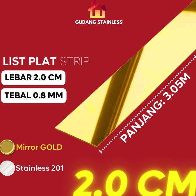 NEW List Plat Strip Mirror Gold Stainless 20MM [terbaik][terlaris]