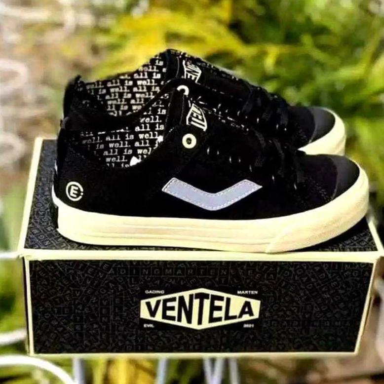Ventela Evil Hitam Putih Polos Pria Wanita - Sepatu Sneaker Pria Wanita Unisex Sepatu Sekolah Hitam 