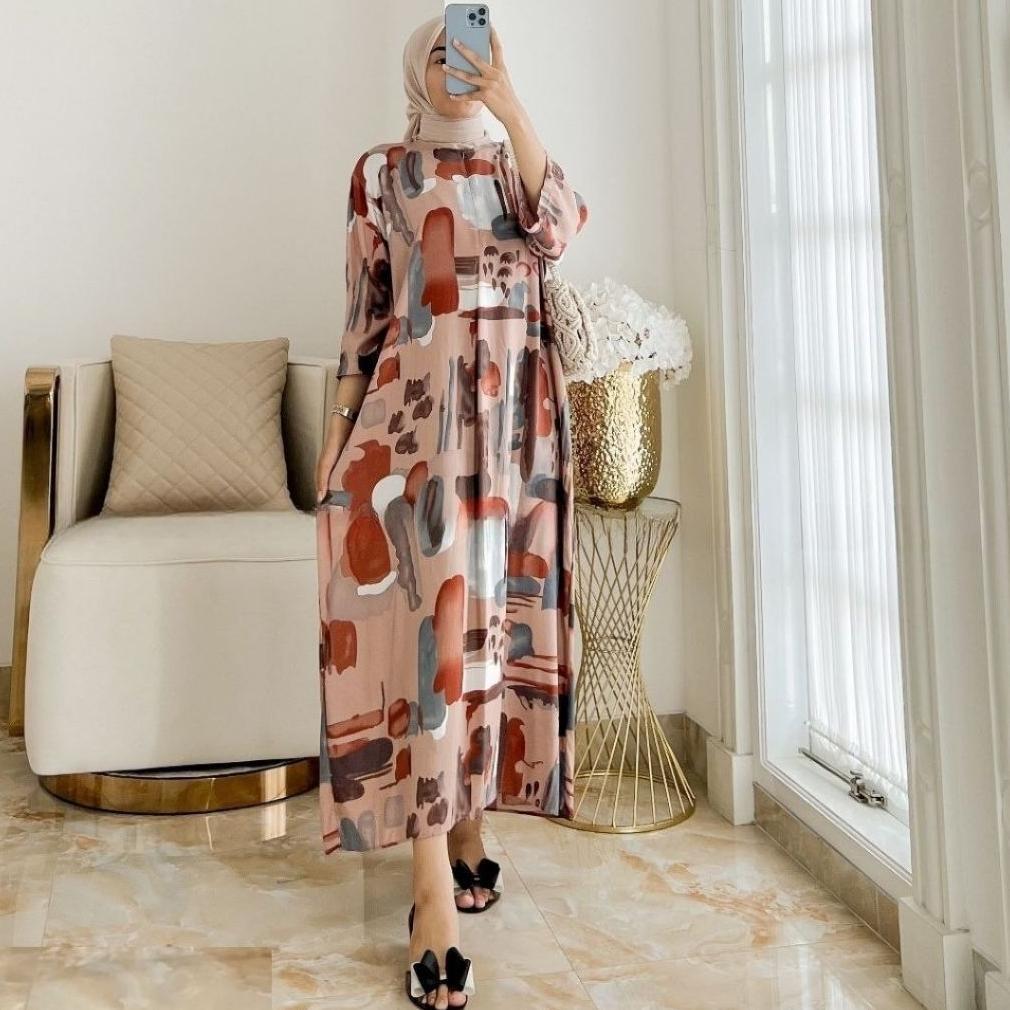 Premium Daster Gamis Rayon Kekinian Motif Lengan 3/4 - Daster Lengan 3/4 Kekinian - Daster 3/4 Terla