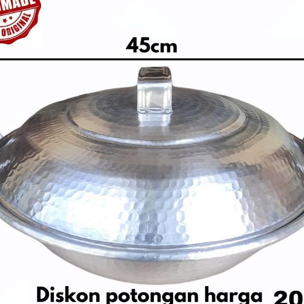 Wajan Tutup Jumbo Kuali Penggorengan Aluminium Uk 45Cm Tebal Anti Lengket Anti Karat