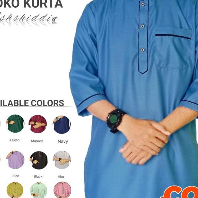 Koko Kurta Ashshiddiq - Baju Koko Kurta Pria Dewasa Lengan 3/4 Warna Mustard Putih Hijau Botol Maroo