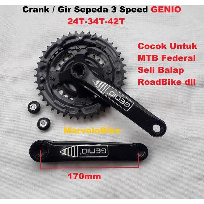 Crank Gir Depan Sepeda 3 Speed 24-34-42T GENIO Gir Sepeda MTB Federal Seli Balap RoadBike