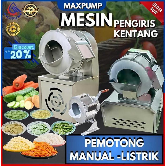 MAXPUMP Mesin Pemotong Kentang Listrik 180W 220V Alat Pemotong Sayuran Potato Cutter Chipper French 