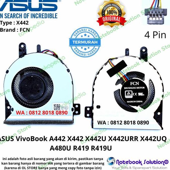 Fan Kipas Asus Vivobook A442 X442 X442U X442Urr X442Uq A480U R419 4Pin