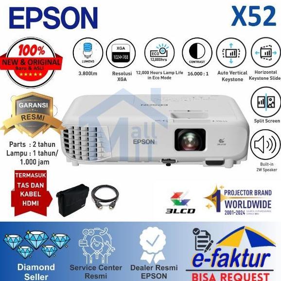 Proyektor Epson Eb-X52 Eb-X51 X52 X51 Ebx52 Ebx51 Xga 3800 Lumens 3Lcd Garansi Resmi