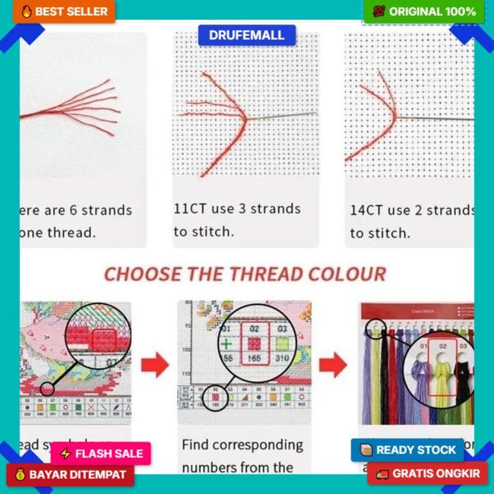 Set Lengkap Cross Stitch 11Ct 14Ct / Kristik Paket Lengkap, Kristik Modern Paket Lengkap Kristik Uku