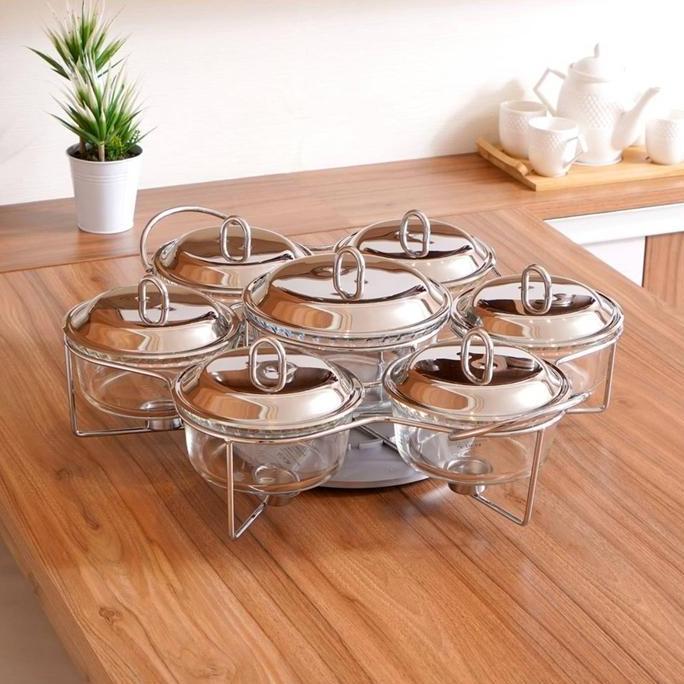 Ready FOOD WARMER SABINEX Penghangat Makanan Dengan Dasar Putar Set 7 Pcs