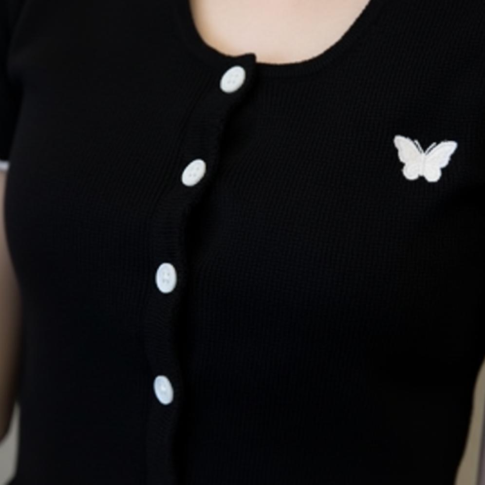 Garansi Elody Crop Top Button Rib Butterfly / Kaos Crop Top Lengan Pendek Korean Style Atasan Wanita