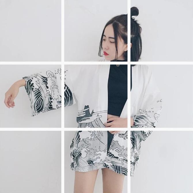 Kim-09 Loose Kimono Jepang Satin Printing Motif Naga Pilihan Tepat