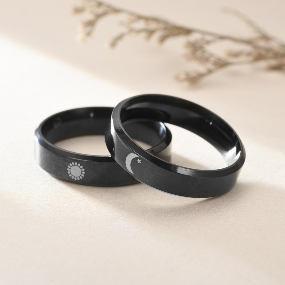 termurah cincin hitam titanium pria wanita couple matahari moon sun ring c485