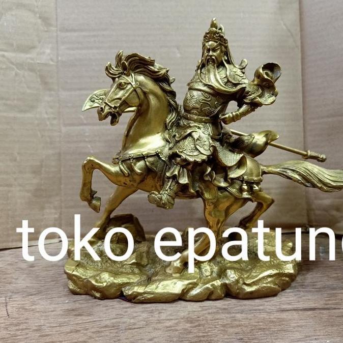 patung kn kung kn kong guan yu naik kuda 8 inch kuningan - 01