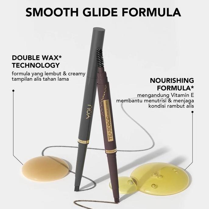 YOU Teardrop Brow Definer Pensil Alis dengan Ujung Teardrop yang Dapat Diatur Smooth Glide Formula D