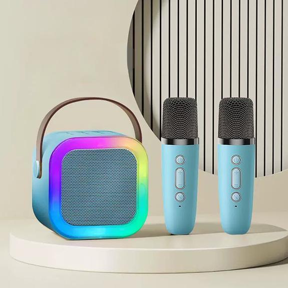 CUCI GUDANG Mini karoke Speaker Bluetooth 2 mic / Mini karoke Speaker Bluetooth Portabel Penuh Bass 