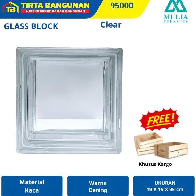 MULIA 95000 19 X 19 X 9,5 CM CLEAR GLASS BLOCK BALOK KACA GLASS BOX KAYU PINTU