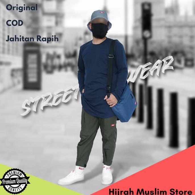 Kaos Kurta Basic Pakistan Polos Longline Lengan Panjang Pria Original