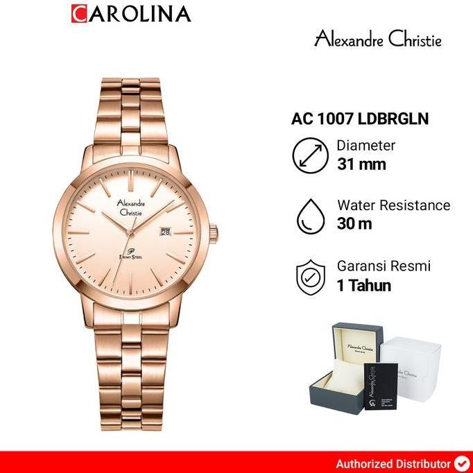 Jam Tangan Wanita Alexandre Christie Primo Steel AC 1007 LDBRGLN Rose Dial Rose Gold Stainless Steel