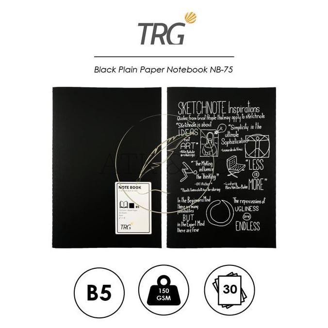 TRG Black Plain Paper Notebook B5 NB-75 - Buku Tulis Catatan A5 Hitam Polos Motif Plain TRG