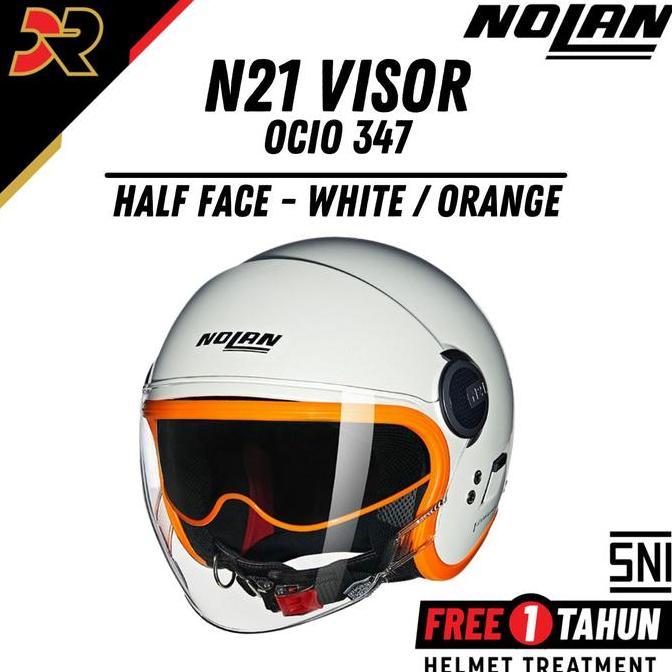 Nolan N21 Visor Ocio 347 White Orange Helm Half Face Mini Jet Retro Double Visor SNI ECE Original
