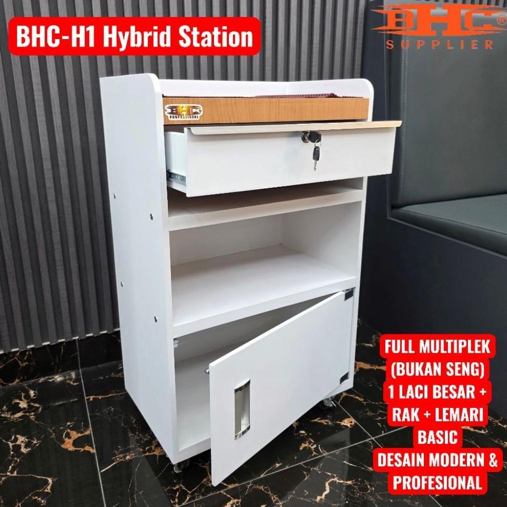 BHC H1 Hybrid Station BHC H1 Meja Barber Minimalis Multiplek Premium Bukan Seng Meja Salon Rak Alat 