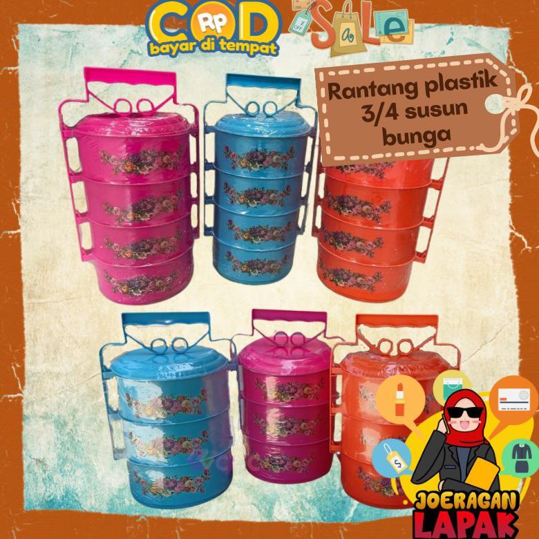 RANTANG 4 / 3 SUSUN PLASTIK GAMBAR BUNGA TENTENG TINGKAT GAGANG