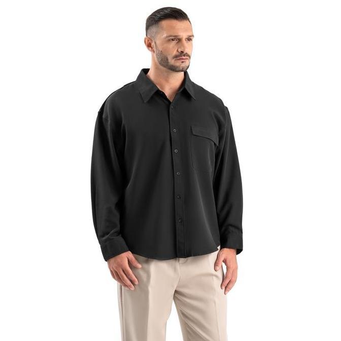 Ribsgold Kemeja One Pocket Overshirt | Kemeja Oversize One Pocket Hitam Black JS