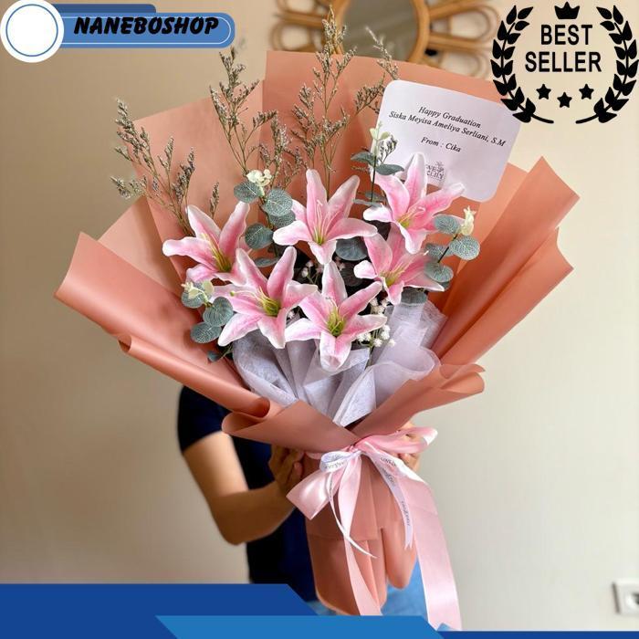 [Ready] Lily Lilium Flower Bouquet Artificial Buket Bunga Lili Bucket Pink Hadiah Cewek Pacar 5/18