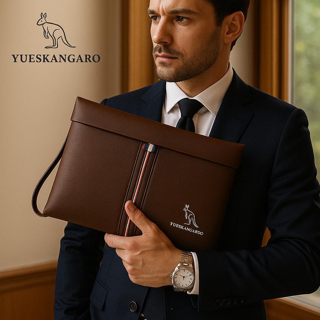 Yueskangaroo Clutch Bag Pria Handbag Kulit Import Tas Tangan Kerja Kantor Muat Tab 8 Inch Soft Leath