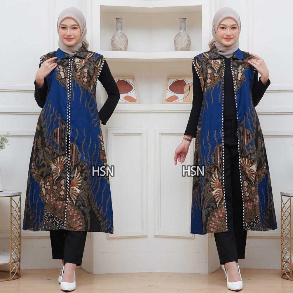 TERMURAH Outer Batik Wanita full Resleting Depan Kombinasi Lurik Long Cardi Batik Motif Modern Kekin