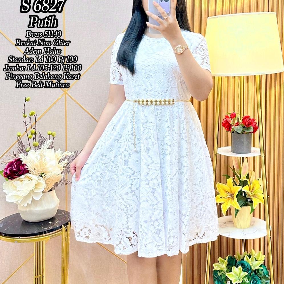 Paket Hemat S 1987 S 1854 Dress Putih Brukat Polos