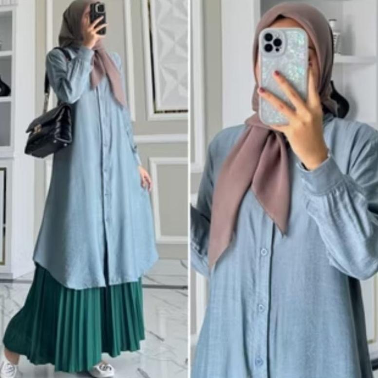 recommended atasan tunik polos wanita full kancing depan semi gamis wanita tunik suxexo terbaru 2025