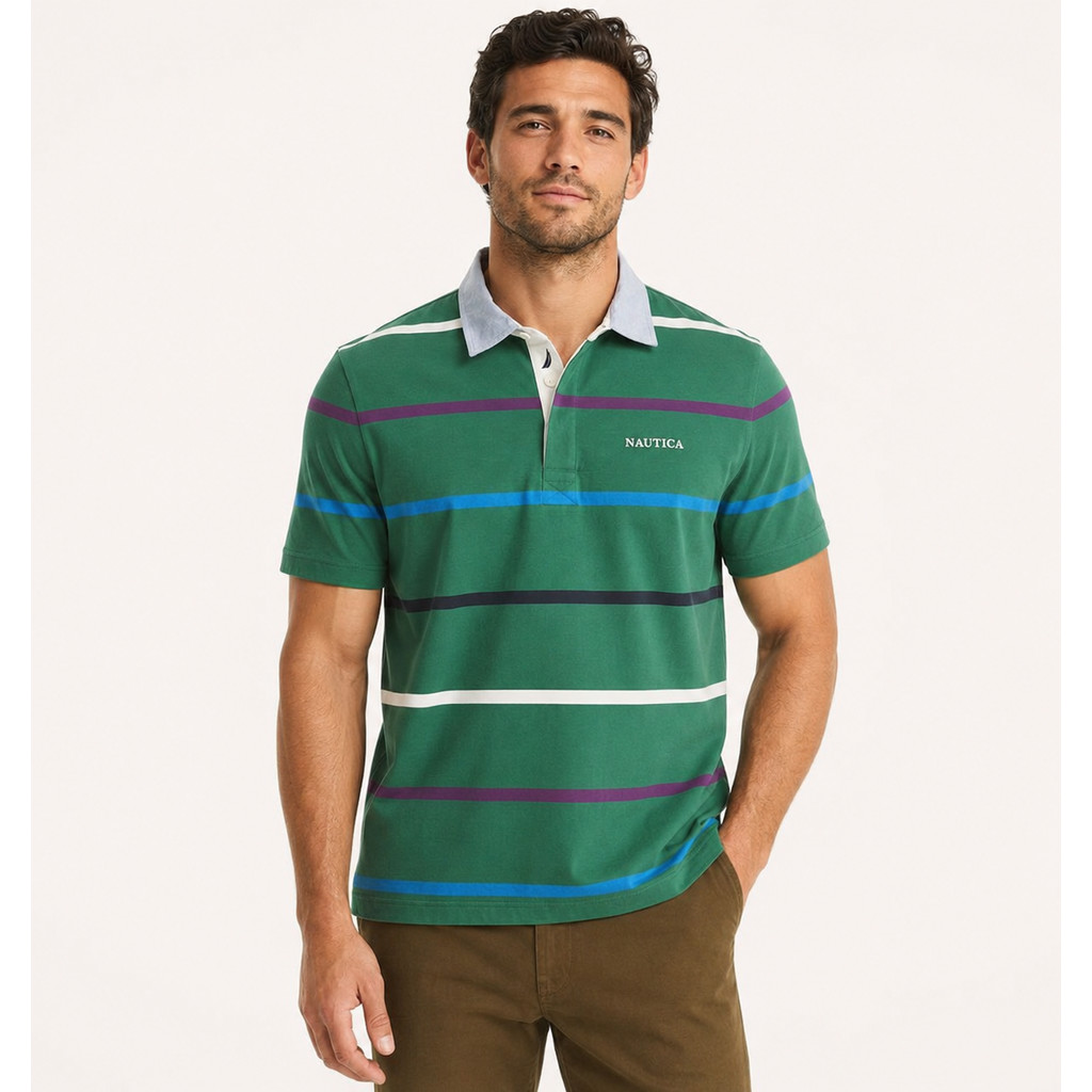 Kaos Polo Nautica Fit Striped Rugby Polo Shirt Nile Original