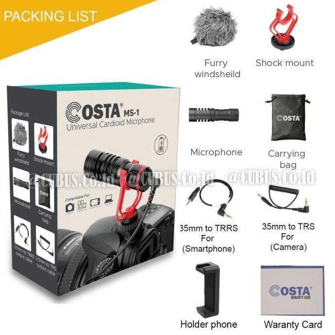 Costa Ms-1 Microphone Condenser Shotgun Vloging For Dslr Android Cam