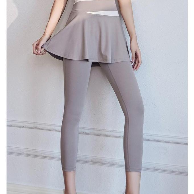 LEZA Celana Rok Wanita 2-in-1 Berkantong upsize Legging hitam olahraga Wanita Rok Panjang ukuran bes