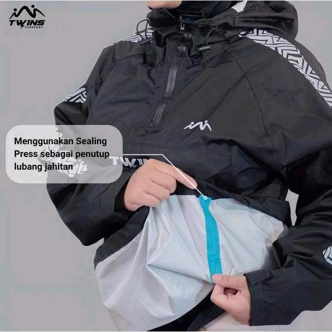 Jas Hujan Saku Kangguru V2 Twins19 Twins Nineteen Setelan Jaket Celana Pria Wanita Kantong Kanguru