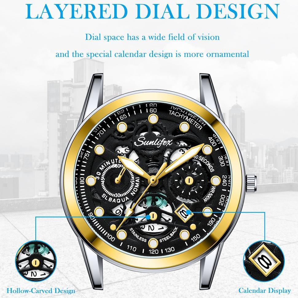 DISKON Sunlifex Jam Tangan Pria  9001 Original Display Kuarsa Anti Air Tali Stainless Steel Santai M