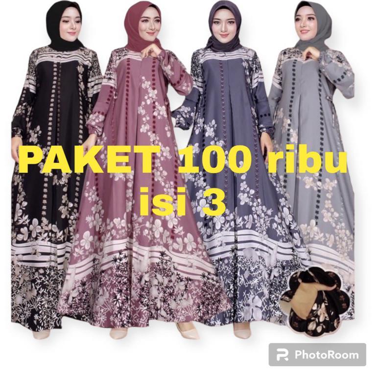 PAKET 100 ribu isi 3 gamis selena premium lengan kerut