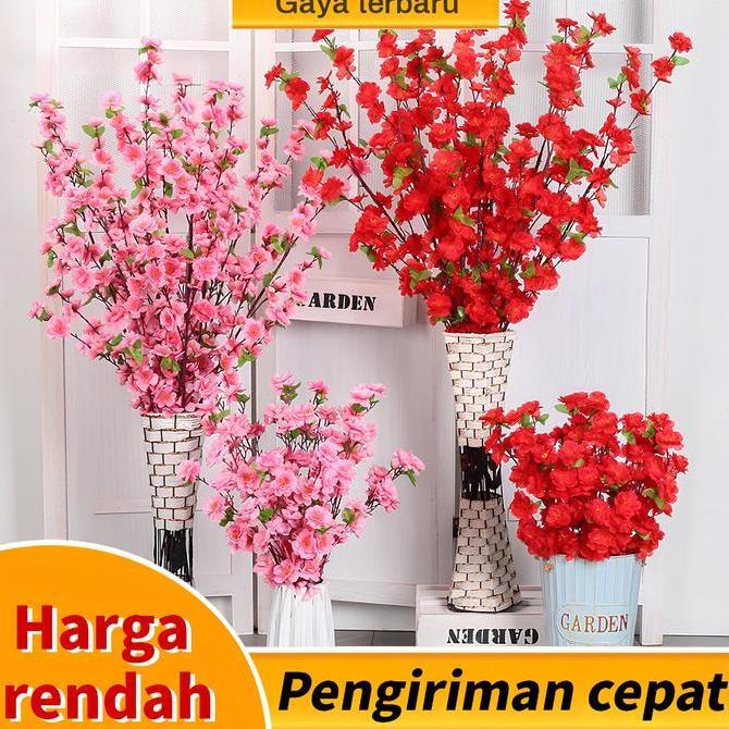 Bunga Simulasi Sakura Buatan Plastik 65Cm Merah Putih Pink Kuning Ungu Bunga Sakura Bunga Plastik Bu