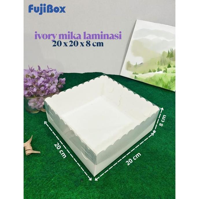 ( 10 Pcs ) Fuji Box Dus Kotak Kue hampers puding cake Ivory laminasi 20 cm x 20 cm x 8 cm Premium Tu