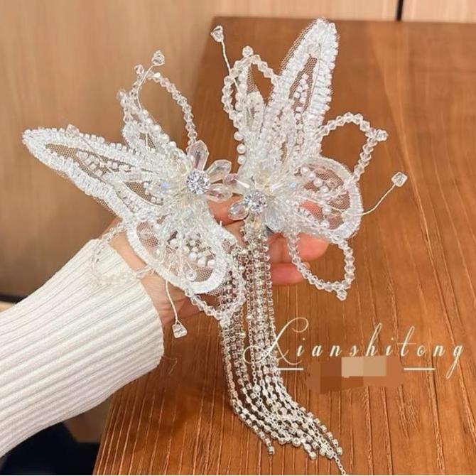[sepasang] Jepit Kupu Juntai - Clips Headpiece Kupu Juntai - Aksesoris Pesta