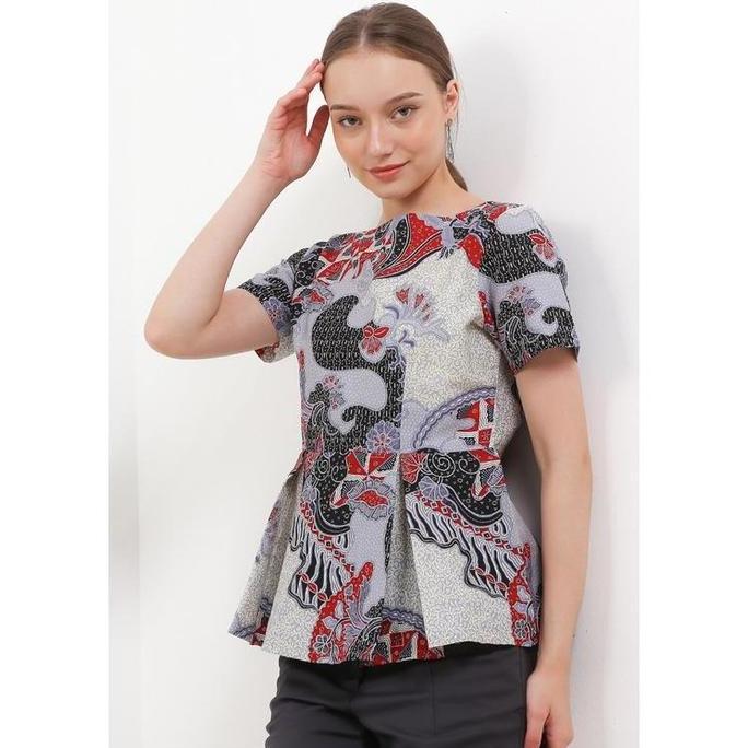 Arjuna Weda Blouse Batik Wanita Motif Sawat Ganggengan - Bahan Katun | Lengan Pendek | Resleting Bel