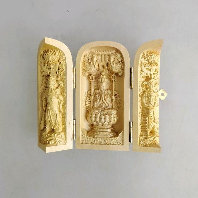 {{{{}}] patung rupang dewa kayu lipat 3 in 1 Dewi Kwan Im guanyin Kwan Kong Wei Tuo fengshui hoki im