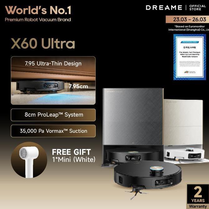 [World's No.1 Premium Robot Vacuum] Dreame X60 Ultra Robot Vacuum | 7.95cm Ultra-Thin Flagship | 36,