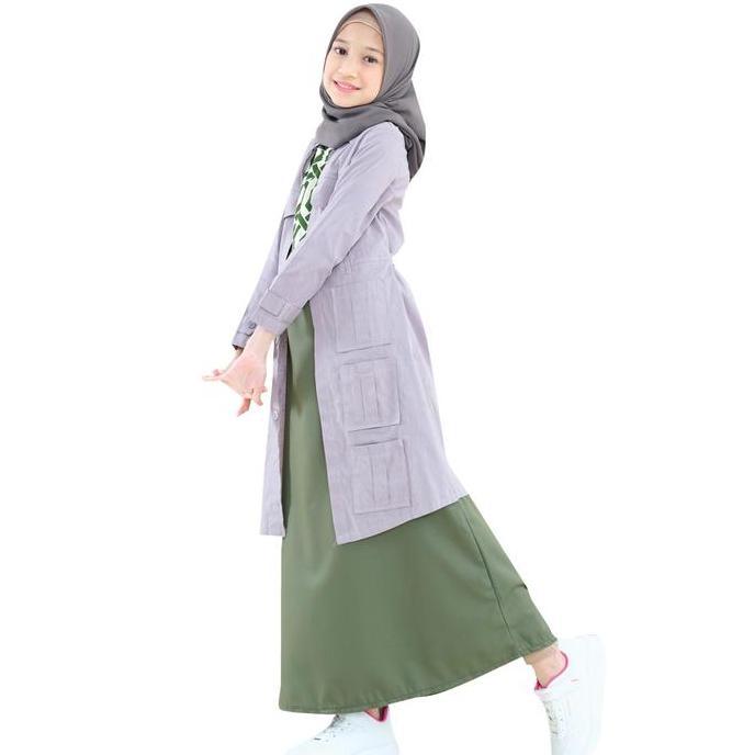 Gamis Kesan 2 pcs Anak Premium LGA 828 Katun Motif Muslim Outer Toyobo Baju Navy Syari Panjang Ibu