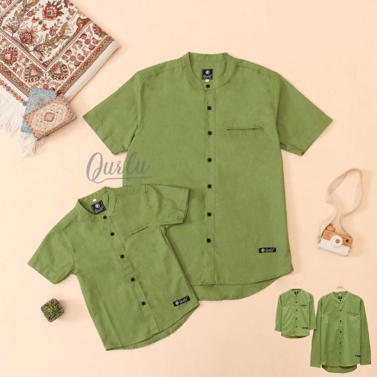 QURLU - KEMEJA KOKO DEWASA/ANAK WARNA HIJAU ALPUKAT (BAJU COUPLE AYAH DAN ANAK LAKI-LAKI) BAJU KOKO 