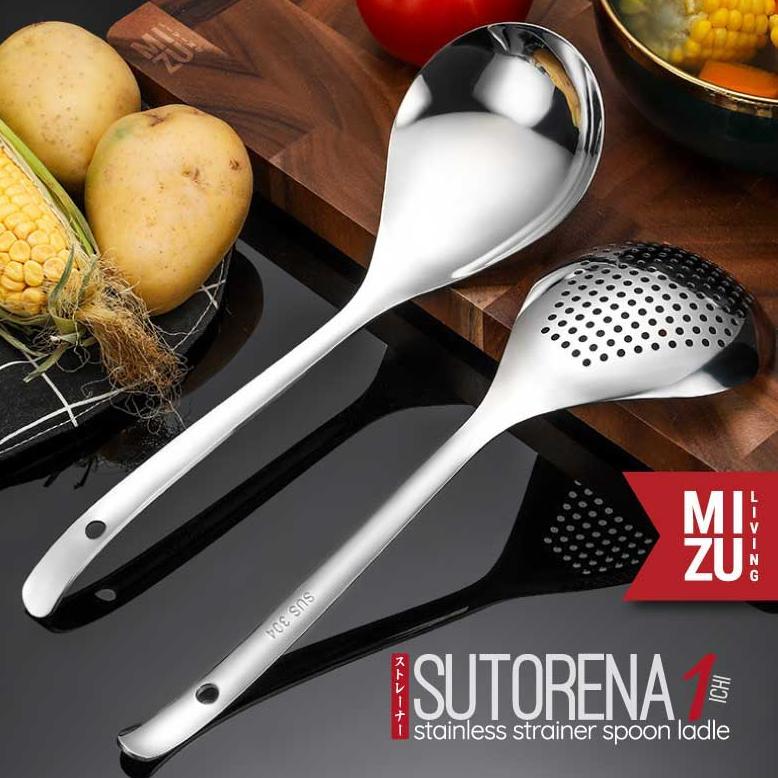 NEW MIZU SUTORENA-ICHI 304 Stainless Strainer Spoon Ladle Centong Sup Sendok Saringan Mie Jumbo Tiri