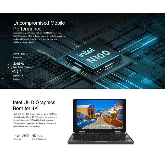 Com- Chuwi Minibook Intel N150 16/512Gb Ultra Mini Laptop 8" Touchscreen Wifi6 Windows 11