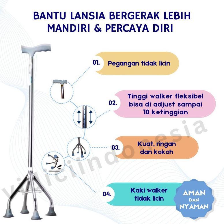 Tongkat Jalan Stainless Kaki 3/Tongkat Jalan Orang Tua/Tongkat Jalan