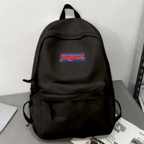 JanSport Bacpack Tas Ransel Hitam Polos Bahan Halus Tebal Tahan Air untuk Pria & Wanita Desain Seder