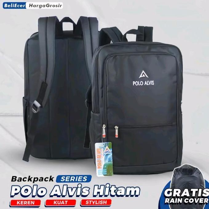 Tas Pria Terbaru Tas Ransel POLO ALVIS Hitam Polos Awet Tebal Backpack Tas Punggung Berkualitas Seko