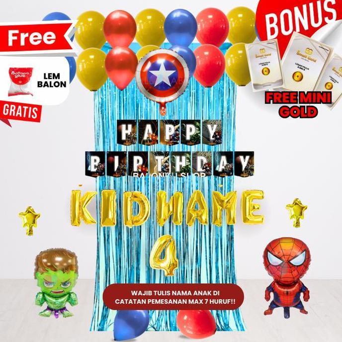((FREE MINI GOLD & POMPA BALON)) AVENGER / HERO SET DEKOR ULANG TAHUN ANAK/ DEKORASI ULTAH ANAK